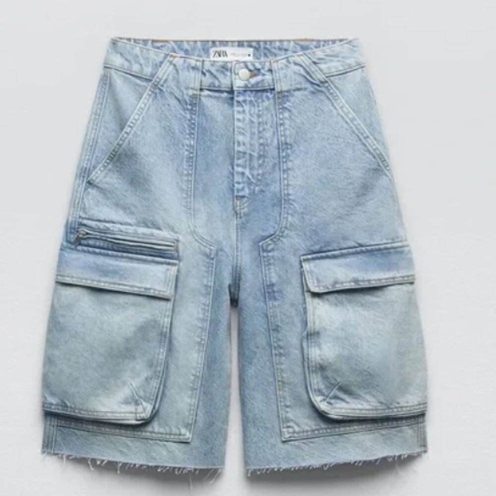 NWT Zara Cargo Bermuda Denim Shorts